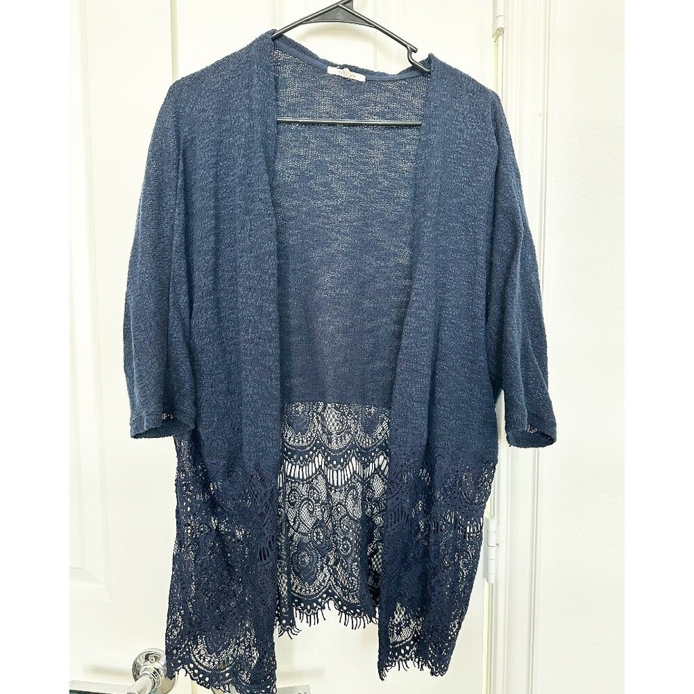 Maurices Navy Lace Trim Cardigan